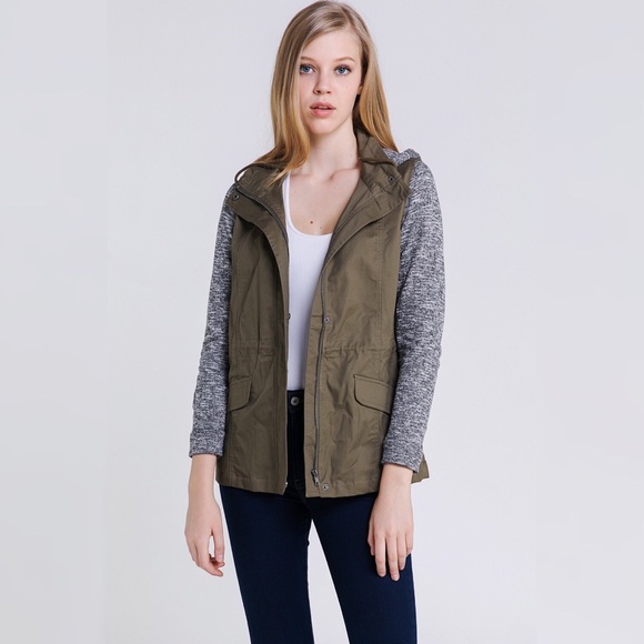 Jackets & Blazers - Olive hoodie grey trim jacket